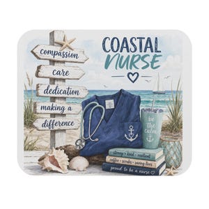 Coastal Nurse Mouse Pad | Beach Theme Watercolor Art, Nursing Gift
