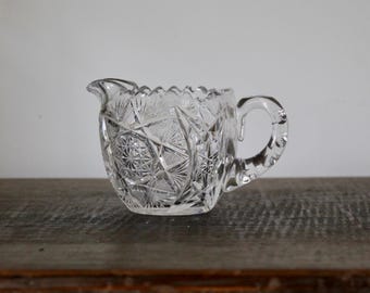 Vintage Glass Creamer | Sawtooth Edge, Deep Cuts, Star Designs