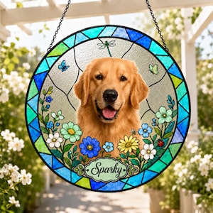 Op maat gemaakte glas-in-lood raamhanger voor huisdieren, gepersonaliseerd hondenportret van een foto, aandenken voor hondenliefhebbers