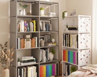 Modular Bookshelf Storage Organizer Easy Assembly Bookcase Freestanding Shelving Unit for Living Room Bedroom Office