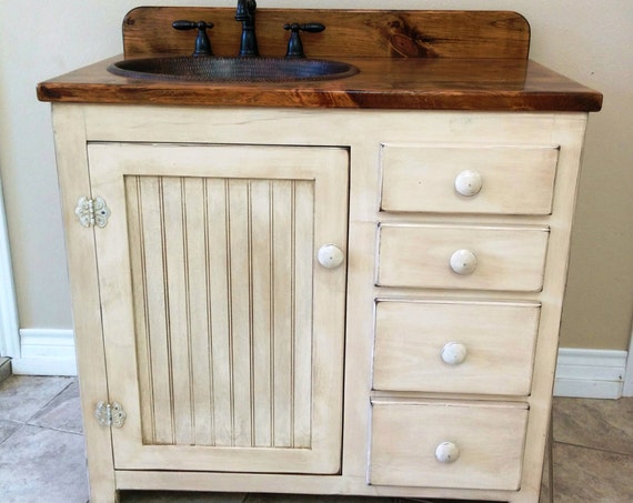 Bathroom Vanity - 36" - Rustic Farmhouse Bathroom Vanity - FH1297-36L - Bathroom Vanity w/ Drawers - Rustic Bathroom Vanity - Copper Sink