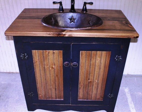 Bathroom Vanity - FH1296-36 - Rustic Farmhouse Bathroom Vanity - 36"- Black - Bathroom Vanity with sink - Copper Sink - Bathroom Vanities