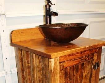 Rustic LOG Bathroom Vanity - MS1373B-25 - Bathroom Vanity with sink - 25" - Copper Sink - Bathroom Vanities - Sink - Rustic Bathroom Vanity