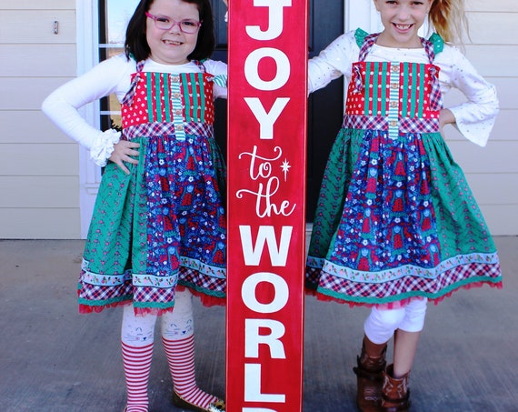 JOY to the WORLD - Large Christmas Sign - 4 feet tall - Hand Painted Sign - Christmas Porch Sign - 48" x 8" - 34.00 - Red and White
