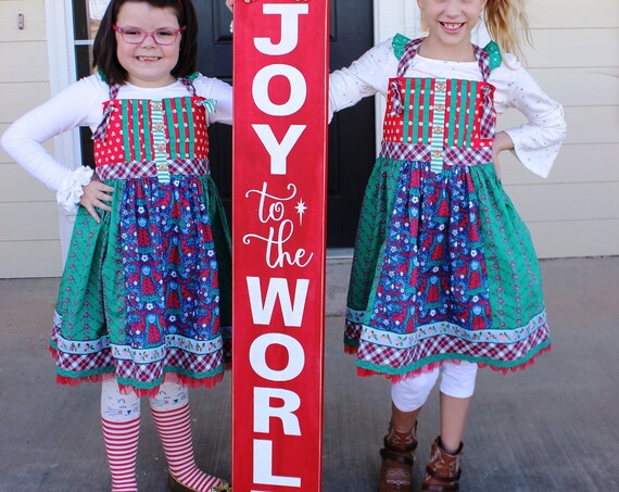 JOY to the WORLD - Large Christmas Sign - 4 feet tall - Hand Painted Sign - Christmas Porch Sign - 48" x 8" - 34.00 - Red and White