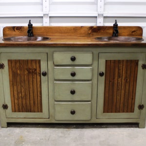 Rustic Farmhouse Vanity - 60" - Double Bathroom Vanity - FH1296-60D - Bathroom Vanity with sink - Copper Sink - Bathroom Vanities - Sink