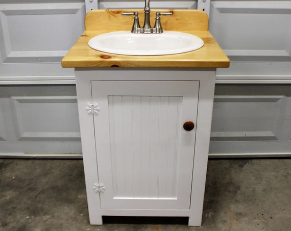 Bathroom Vanity - 25" wide - Farmhouse Bathroom Vanity - Bathroom Vanity with Sink - Bathroom Vanities - Natural Wood Top - White - sink