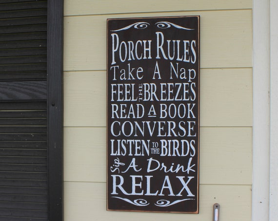 PORCH RULES - Brown - 24 x 12 - Wooden Sign - Hand Painted - Large Porch sign - Painted Wooden Sign - 34.00