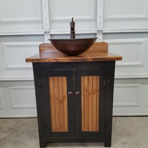 Rustic Bathroom Vanity - 30" - Farmhouse - Vessel Copper Sink - Pump Faucet - Bathroom Vanity with Sink - Sink & Faucet included in price