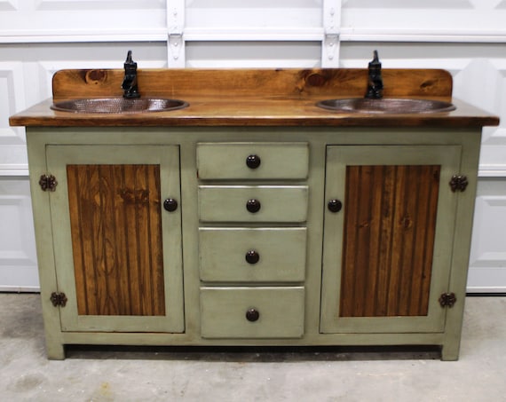 Rustic Farmhouse Vanity - 60" - Double Bathroom Vanity - FH1296-60D - Bathroom Vanity with sink - Copper Sink - Bathroom Vanities - Sink
