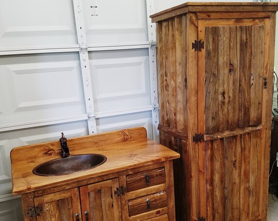Rustic Linen Cabinet for Rustic Bathrooms - 72" tall - 33" wide - Old Pine Logs made for our Rustic Bathroom Vanities. Used in Kitchens too.