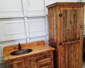 Rustic Linen Cabinet for Rustic Bathrooms - 72" tall - 33" wide - Old Pine Logs made for our Rustic Bathroom Vanities. Used in Kitchens too.