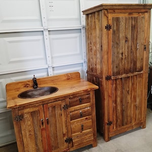 Rustic Linen Cabinet for Rustic Bathrooms - 72" tall - 33" wide - Old Pine Logs made for our Rustic Bathroom Vanities. Used in Kitchens too.