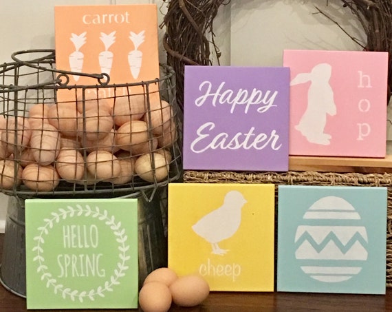 Easter Decor - 6 Easter Signs - Spring Decor -Painted Wooden signs - Spring Signs - Set of 6 Easter Signs - Wood Sign Set for Easter - Signs