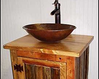 Rustic LOG Bathroom Vanity - MS1373-25 - Pump Faucet - 25" - Bathroom Vanity - Copper Sink - Rustic Bathroom Vanity - Bathroom Vanities