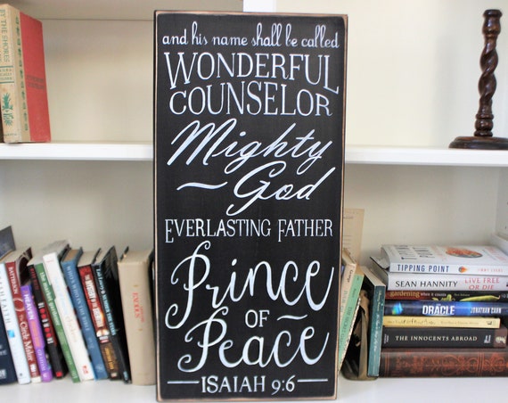 Wooden Christmas Signs - Wonderful Counselor - Large - Hand Painted sign - Black Chalk Paint - 24 x 12 - Holiday Decor - Christmas Decor