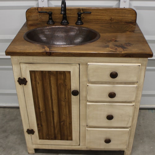 Rustic Farmhouse Vanity 32 Copper Sink, What Are Old Farmhouse Sinks Made Of Wood Called In China