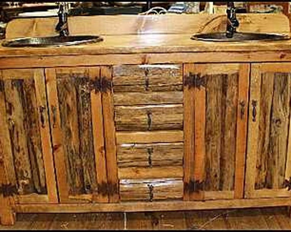 Double Bathroom Vanity - 62" -MS1371-62D - Rustic LOG Bathroom Vanity - Bathroom Vanity with sink - Log Furniture - Bathroom Vanities - Sink