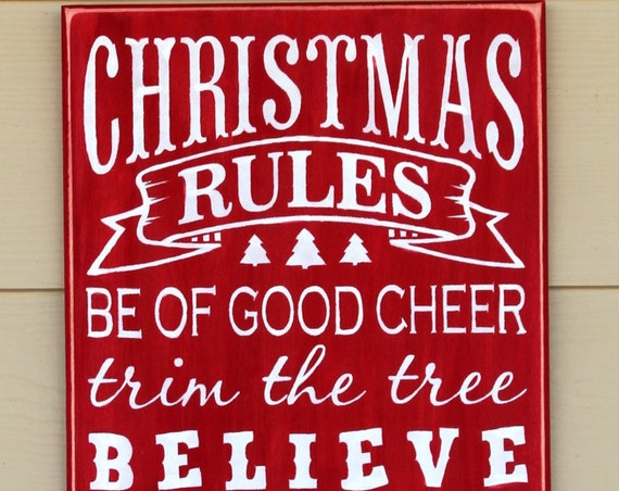 Christmas Rules - WOODEN CHRISTMAS Signs - Large - 24x12 - Hand painted sign - Family Rules - Wooden signs - Christmas sign - Holiday Decor