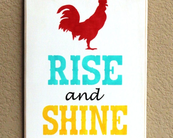 Rise and Shine and give God the Glory -Large Wooden Sign - Painted - Rooster - Colorful - 12 x 24 - Hand Painted - Bright colors - Chicken
