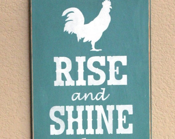 Rise and Shine and give God the Glory - Farm House Décor - 12 x 24 - Wooden Sign - Painted - Rooster - Teal - Hand Painted - Chicken sign