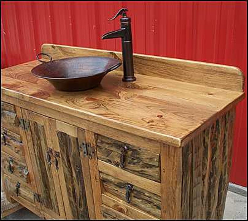 Rustic Log Bathroom Vanity 54 Copper Vessel Sink Etsy