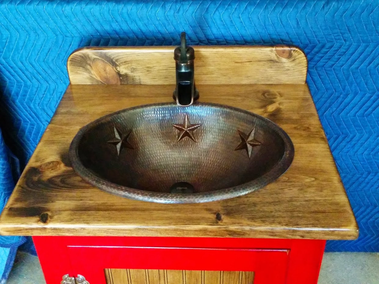 Rustic Bathroom Vanity with sink - 25 - Bathroom Vanities - Copper Sink - Red - Farmhouse Vanity ...