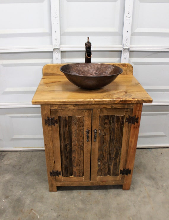 Rustic LOG Bathroom Vanity - 30" - Vessel Copper Sink - Pump Faucet - Bathroom Vanity with Sink - Sink & Faucet included in price - Vanities