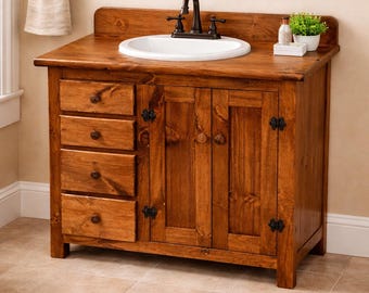 42" Farmhouse bathroom vanity with white sink.