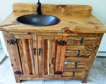 Rustic Log Bathroom Vanity - 42&quot; - Copper Sink - Rustic Sink - Bathroom Vanity with Sink - Bathroom Vanity - Bathroom Vanities