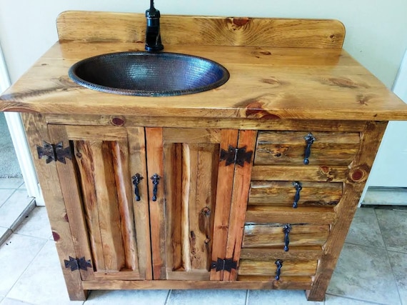 Rustic Bathroom Vanity - 42" - Copper Sink - Rustic Sink - Bathroom Vanity with Sink - Bathroom Vanity - Bathroom Vanities - Bathroom Sink