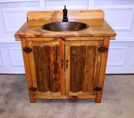 Rustic Log Bathroom Vanity - 36" - Bathroom Vanity with sink - MS1371-36 with backsplash - Vanity - Copper sink - Rustic Bathroom Vanity