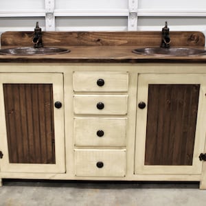 Rustic Farmhouse Vanity - 60" - Double Bathroom Vanity - FH1296-60D - Bathroom Vanity with sink - Copper Sink - Bathroom Vanities - Sink