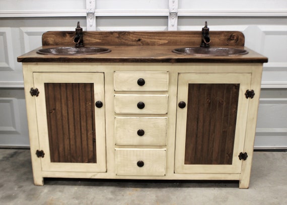 Rustic Farmhouse Vanity - 60" - Double Bathroom Vanity - FH1296-60D - Bathroom Vanity with sink - Copper Sink - Bathroom Vanities - Sink