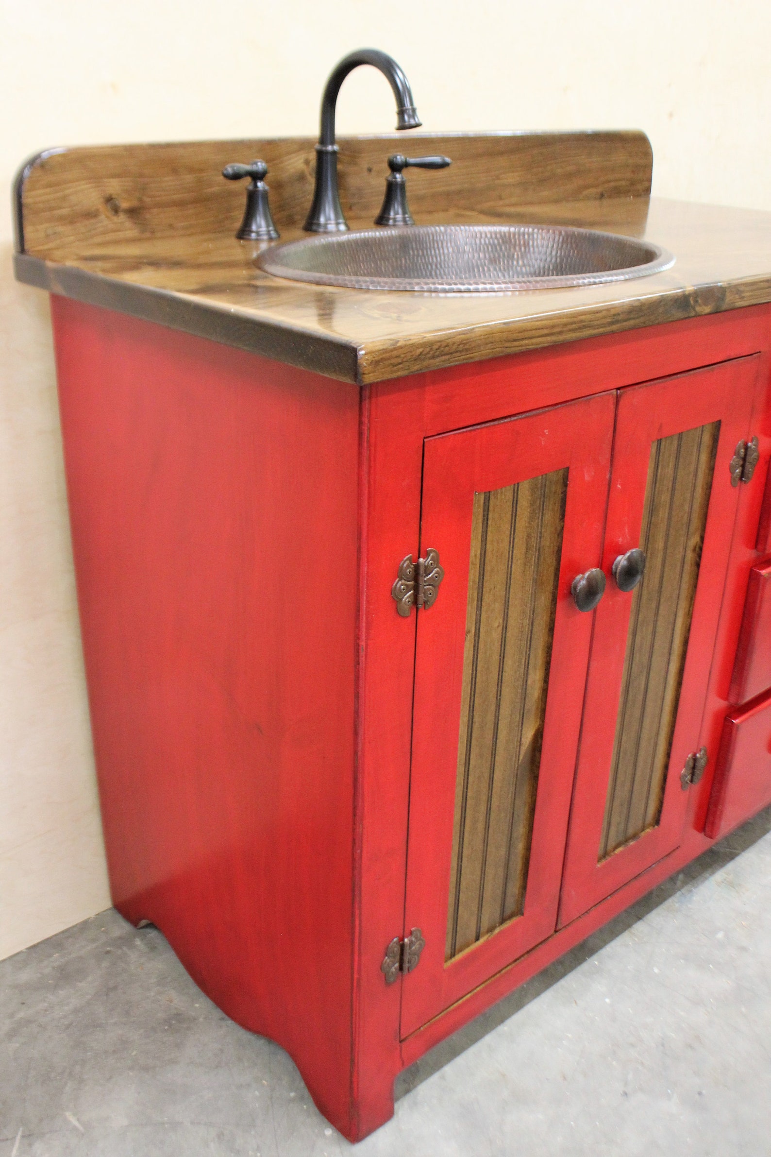 Rustic Farmhouse Vanity Copper Sink 42 Barn Red Etsy