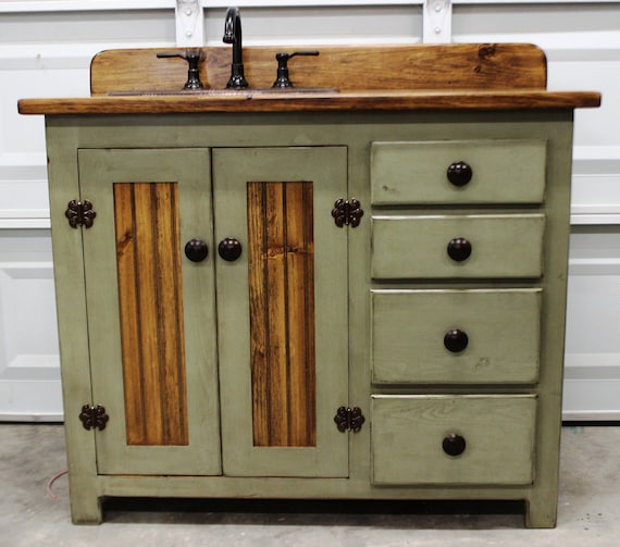 Rustic Farmhouse Vanity Copper Sink 42 Sage Green Bathroom Vanity
