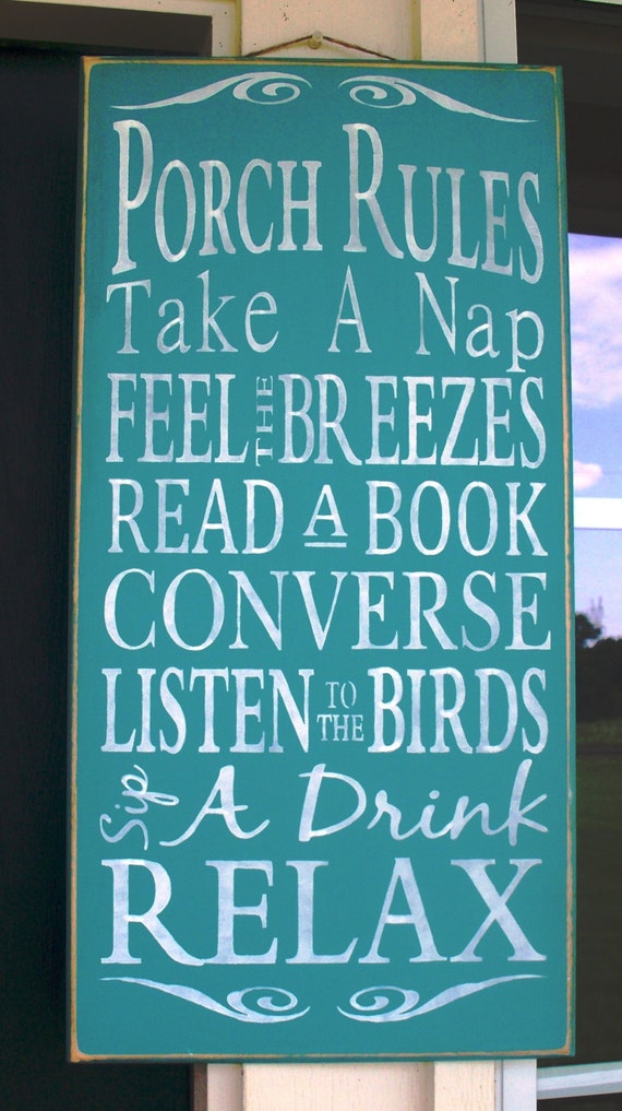 PORCH RULES - Wooden sign - Large - 12 x 24 - hand painted - turquoise - Family Rules - subway art - typography - rustic - aqua - teal