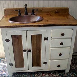 Rustic Farmhouse Vanity - Copper Sink - 42" - Off-white - Bathroom Vanity - Bathroom Vanity with Sink -  Rustic Vanity -  Farmhouse Vanity