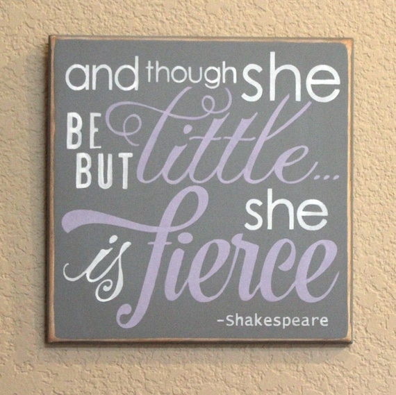 And though she be but little she is fierce - Hand Painted Wooden Sign - 12 x 12 - Lavender and gray - Lavendar - Nursery Decor - Baby Girl