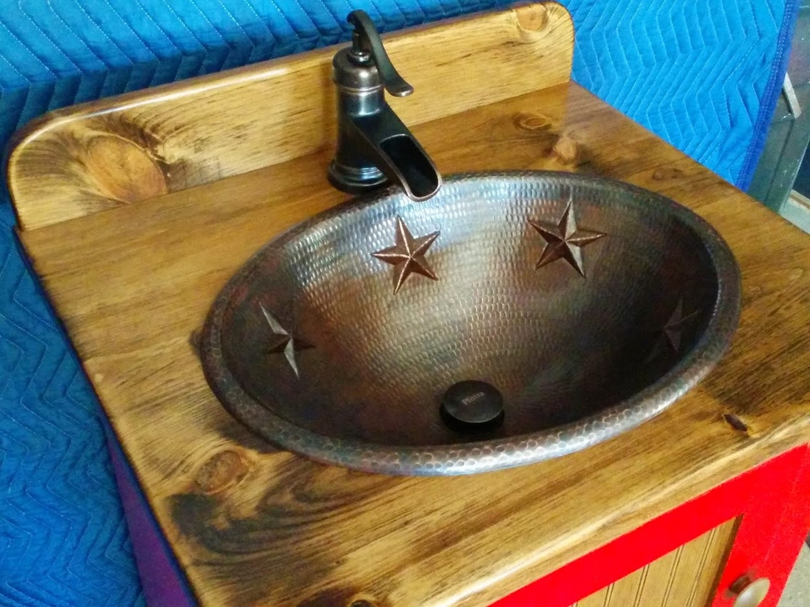 25" Rustic Bathroom Vanity With Sink - Bathroom Vanities - Copper Sink ...