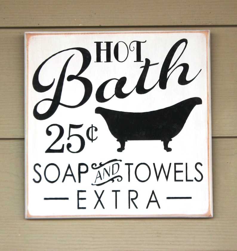 22.00 Primitive bathroom sign 12 x 12 Wooden bath sign BATHROOM SIGN Painted wooden sign Bathroom decor Hot Bath
