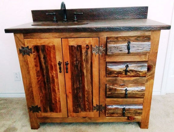 Rustic Bathroom Vanity - Copper top with sink on left - 42" - Bathroom Cabinet - Bathroom Vanity - sink - Rustic Vanities - Rustic Bathroom