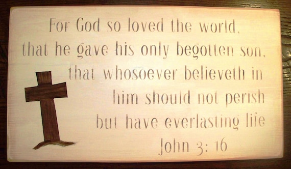John 3:16 / Wall Hanging with Cross in Neutral Tones / Scripture / Bible Verse / Easter / Christian Art