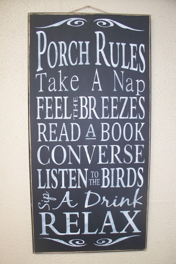PORCH RULES - Wooden sign - hand painted - black chalk paint - large - rustic - 24 x 12 - 34.00