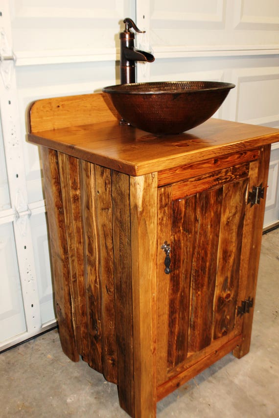 Rustic LOG Bathroom Vanity - MS1373B-25 - Bathroom Vanity with sink - 25" - Copper Sink - Bathroom Vanities - Sink - Rustic Bathroom Vanity