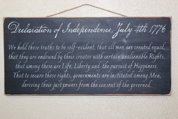 Declaration of Independence - July 4th 1776 - Hand-painted Wooden sign - Black chalk paint - 24 x 12 - Fourth of July - Thomas Jefferson