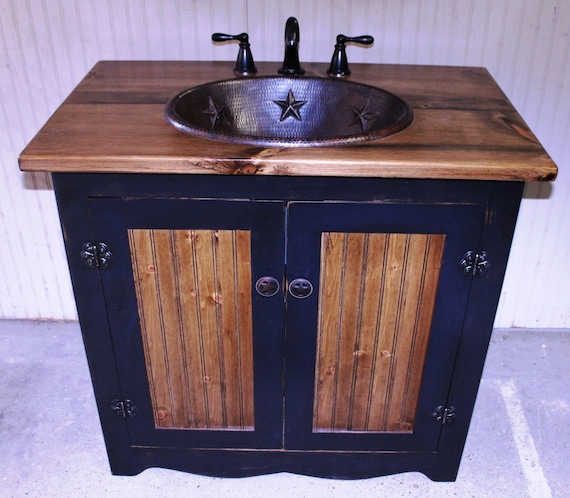 Bathroom Vanity - FH1296-36 - Rustic Farmhouse Bathroom Vanity - 36"- Black - Bathroom Vanity with sink - Copper Sink - Bathroom Vanities