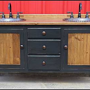 Rustic Farmhouse Vanity - Double Bathroom Vanity - Bathroom Vanity with sink - Copper Sink - 62" - Faucets and sinks included - FH1296-62D