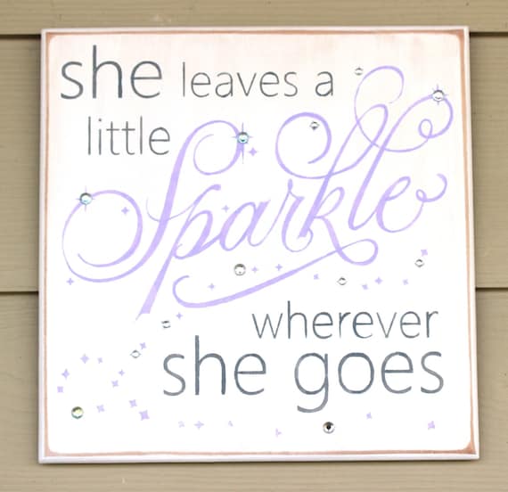 She Leaves a Little SPARKLE wherever She Goes ~ White with Lavender, Gray and Sparkles! - Painted Wooden Sign - Hand painted - Nursery sign