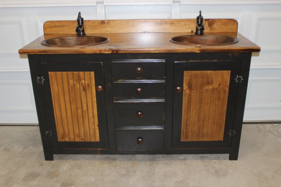 Bathroom Vanity - Rustic Farmhouse Vanity - Double Bathroom Vanity - Copper Sinks - 60" - Bronze pump faucets - Faucets and sinks included